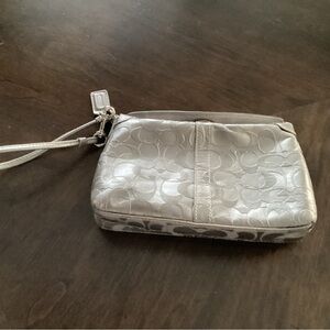 Coach Metallic Silver Wristlet